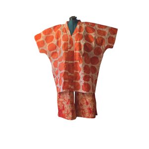 Orange color adire set of top and short pant